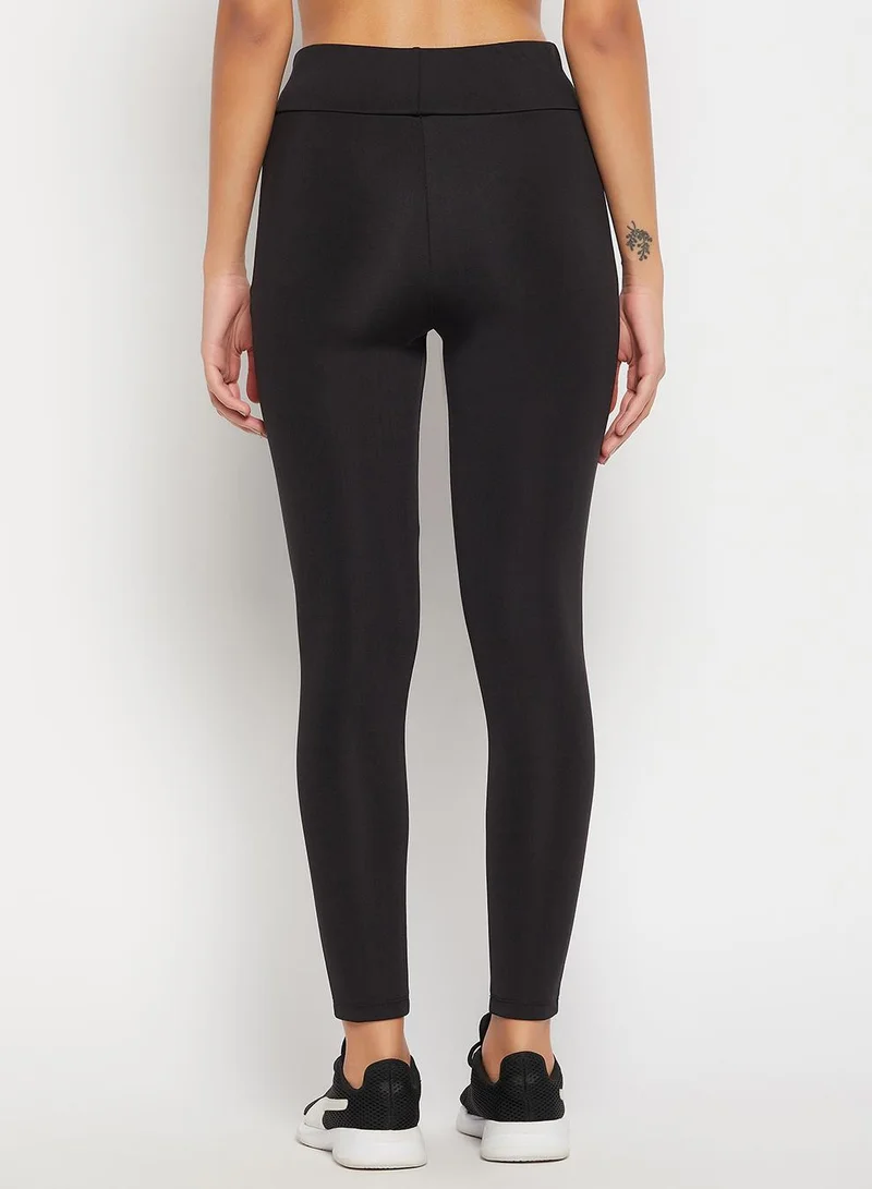 Clovia Black Snug-Fit High-Rise Active Tights in Black for Women | Best Price UAE